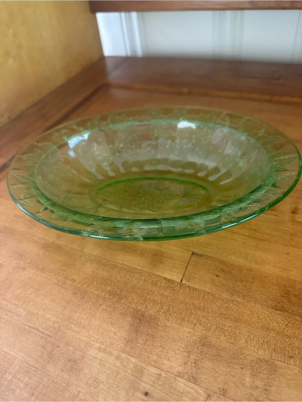 Jeanette’s Glass Ponsettia Uranium Glass Oval Bowl